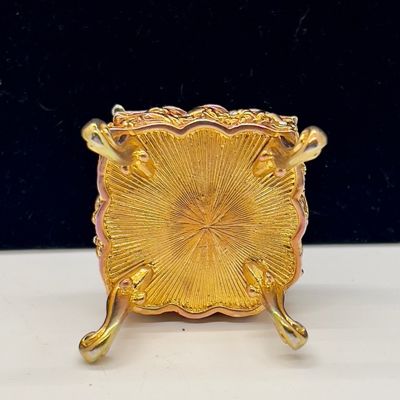 Amazing Footed Metal Jeweled Gold Tone Enameled Jewelry/Trinket Box - Picture 8 of 8
